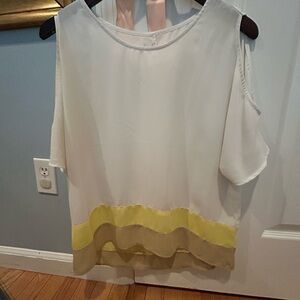 C Asymmetrical Ruffled White and Yellow Blouse
